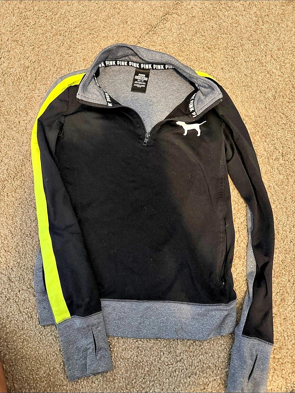 PINK Victoria's Secret Ultimate Quarter Zip Pullover Black & Green